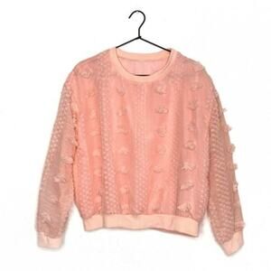 Textured Chiffon Pom-Pom Top Pastel Baby Pink size Medium